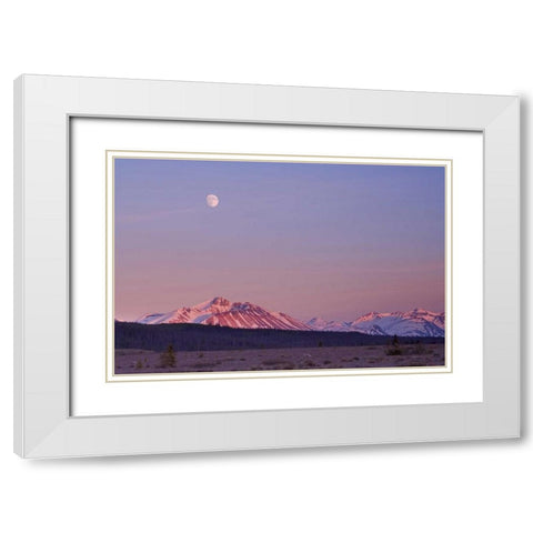 Canada, BC, Moonrise over mountains at sunset White Modern Wood Framed Art Print with Double Matting by Paulson, Don