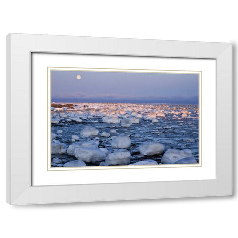 Canada, Hudson Bay Sunset and full moon rising White Modern Wood Framed Art Print with Double Matting by Illg, Cathy and Gordon