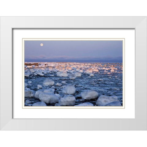 Canada, Hudson Bay Sunset and full moon rising White Modern Wood Framed Art Print with Double Matting by Illg, Cathy and Gordon