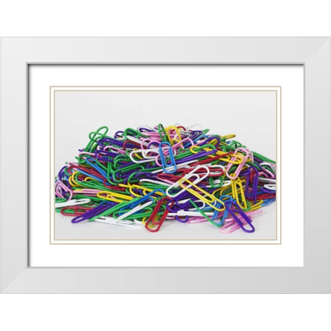 Pile of colored paper clips White Modern Wood Framed Art Print with Double Matting by Flaherty, Dennis