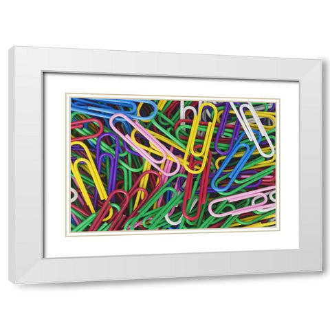 Multicolored paper clips White Modern Wood Framed Art Print with Double Matting by Flaherty, Dennis