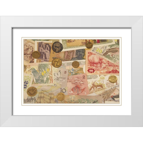 Coins and paper money from various countries White Modern Wood Framed Art Print with Double Matting by Satushek, Steve