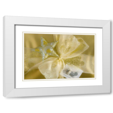 Detail of decorations on a Christmas gift White Modern Wood Framed Art Print with Double Matting by Paulson, Don