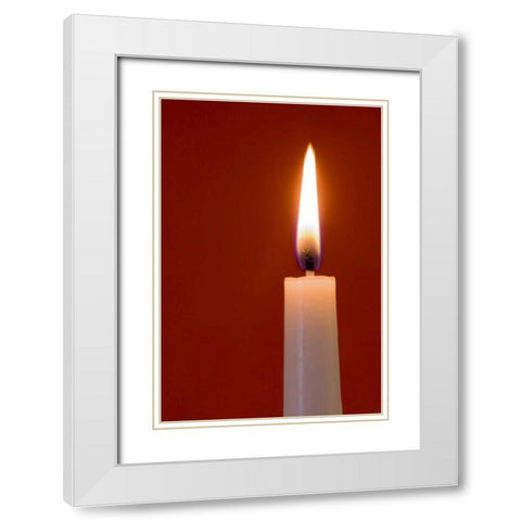 Burning candle on red background White Modern Wood Framed Art Print with Double Matting by Kaveney, Wendy