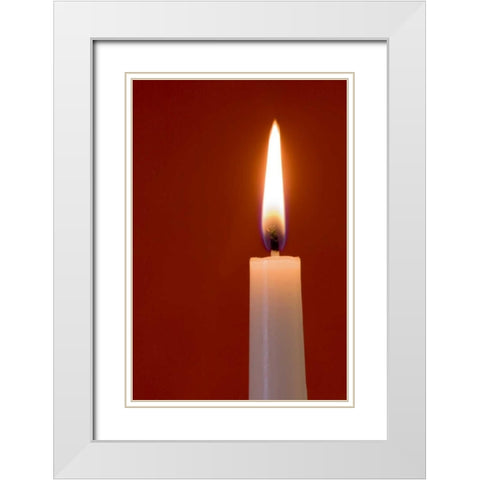 Burning candle on red background White Modern Wood Framed Art Print with Double Matting by Kaveney, Wendy