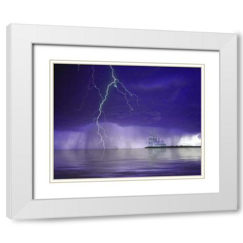 Gantasy cathedral, lightning and water White Modern Wood Framed Art Print with Double Matting by Zuckerman, Jim