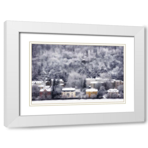 Austria, Salzburg Residences and snowy trees White Modern Wood Framed Art Print with Double Matting by Young, Bill