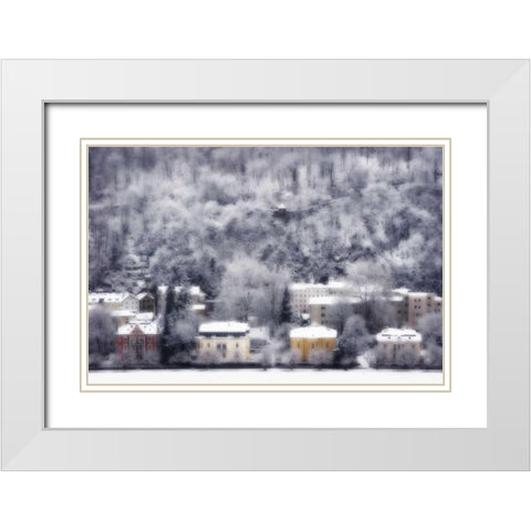 Austria, Salzburg Residences and snowy trees White Modern Wood Framed Art Print with Double Matting by Young, Bill
