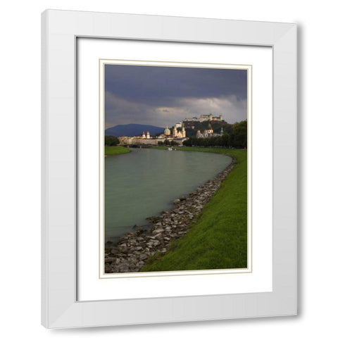 Austria, Salzburg View along the Salzach River  White Modern Wood Framed Art Print with Double Matting by Flaherty, Dennis