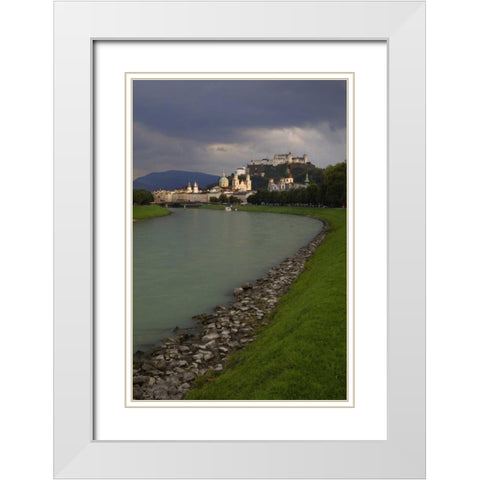 Austria, Salzburg View along the Salzach River  White Modern Wood Framed Art Print with Double Matting by Flaherty, Dennis