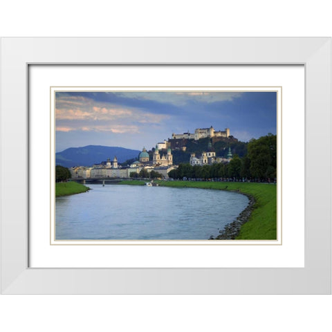 Austria, Salzburg View along the Salzach River  White Modern Wood Framed Art Print with Double Matting by Flaherty, Dennis