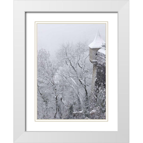 Austria, Salzburg Salzburg Castle wall in winter White Modern Wood Framed Art Print with Double Matting by Young, Bill
