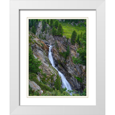 Waterfall Rotmooswasserfall in the Otztal Alps in the Naturepark Otztal. Europe- Austria- Tyrol White Modern Wood Framed Art Print with Double Matting by Zwick, Martin
