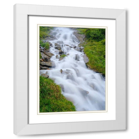 Beilstein waterfall. Otztal Alps in the Naturepark Otztal. Europe- Austria- Tyrol White Modern Wood Framed Art Print with Double Matting by Zwick, Martin