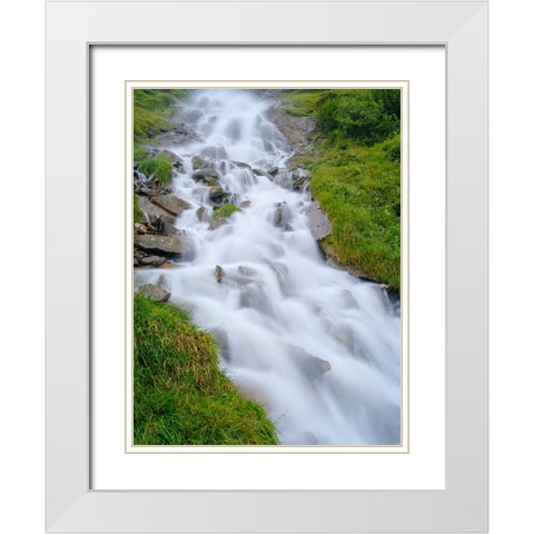 Beilstein waterfall. Otztal Alps in the Naturepark Otztal. Europe- Austria- Tyrol White Modern Wood Framed Art Print with Double Matting by Zwick, Martin