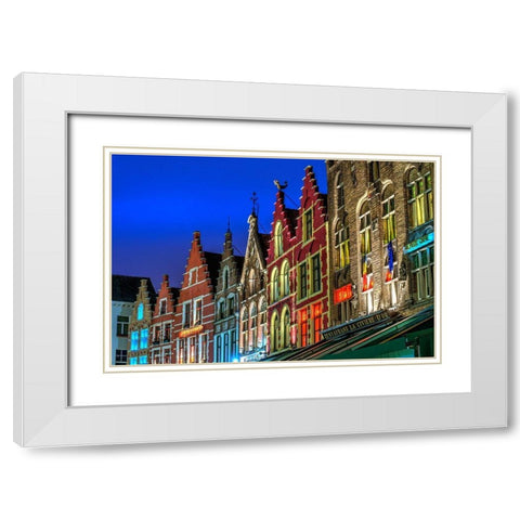 Architectural rooftops in the city center in Bruges-Belgium White Modern Wood Framed Art Print with Double Matting by Steve Mohlenkamp