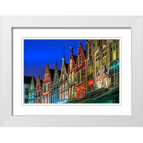 Architectural rooftops in the city center in Bruges-Belgium White Modern Wood Framed Art Print with Double Matting by Steve Mohlenkamp