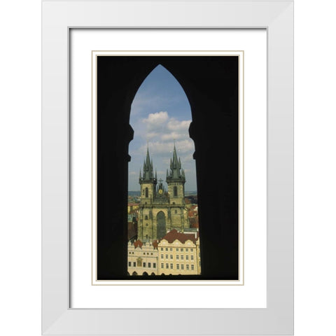 Czech Republic, Prague, Tyn Church in Town Square White Modern Wood Framed Art Print with Double Matting by Satushek, Steve