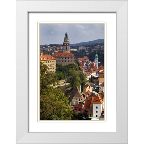 Czech Republic Cesky Krumlov Castle in townscape White Modern Wood Framed Art Print with Double Matting by Flaherty, Dennis