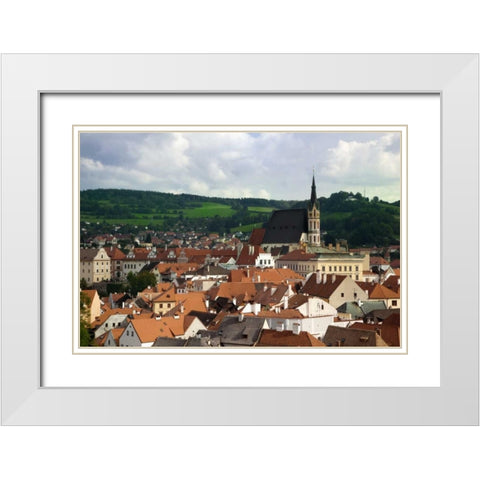 Czech Republic, Cesky Krumlov Town and hills White Modern Wood Framed Art Print with Double Matting by Flaherty, Dennis