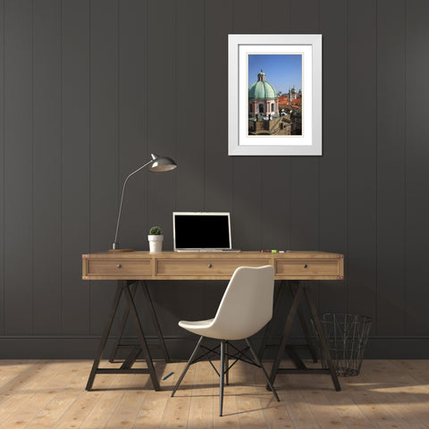Czech Republic, Prague, Old Town  Church towers White Modern Wood Framed Art Print with Double Matting by Flaherty, Dennis