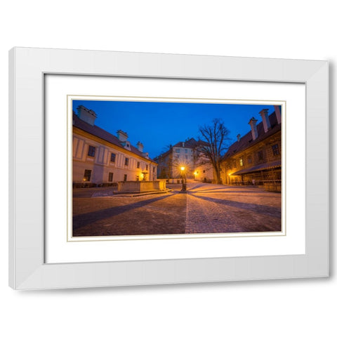 Europe-Czech Republic-Cesky Krumlov-Cesky Krumlov Castle courtyard at sunset White Modern Wood Framed Art Print with Double Matting by Jaynes Gallery