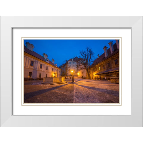 Europe-Czech Republic-Cesky Krumlov-Cesky Krumlov Castle courtyard at sunset White Modern Wood Framed Art Print with Double Matting by Jaynes Gallery