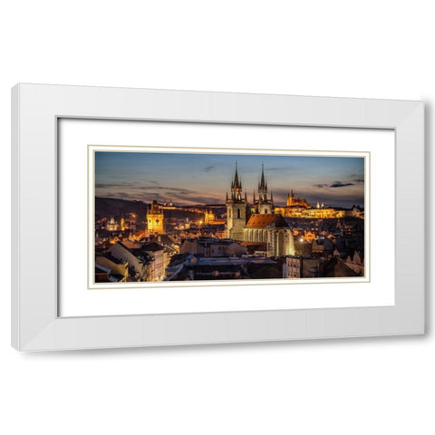 Europe-Czech Republic-Prague-Panoramic overview of city at sunset White Modern Wood Framed Art Print with Double Matting by Jaynes Gallery