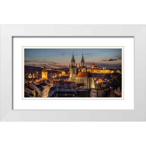 Europe-Czech Republic-Prague-Panoramic overview of city at sunset White Modern Wood Framed Art Print with Double Matting by Jaynes Gallery