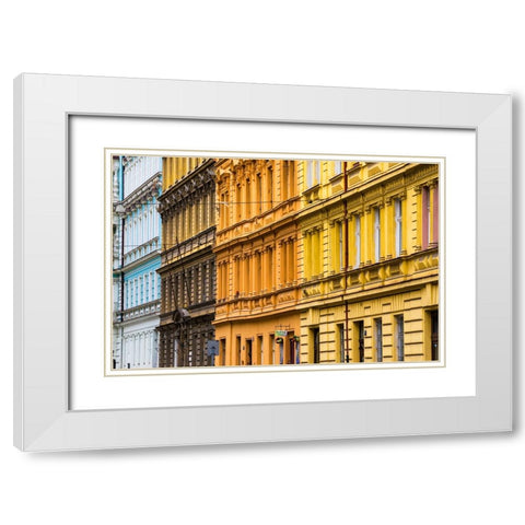 Europe-Czech Republic-Prague-Facade of colorful buildings White Modern Wood Framed Art Print with Double Matting by Jaynes Gallery