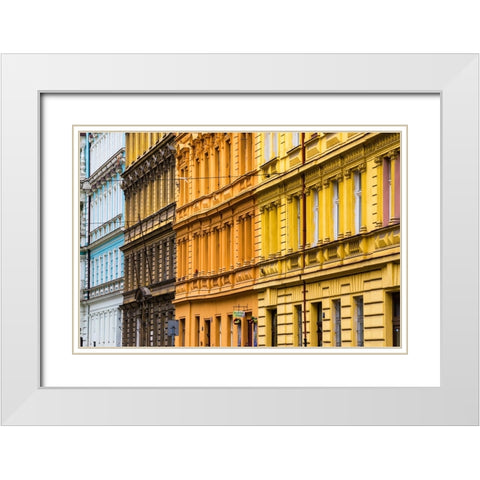 Europe-Czech Republic-Prague-Facade of colorful buildings White Modern Wood Framed Art Print with Double Matting by Jaynes Gallery