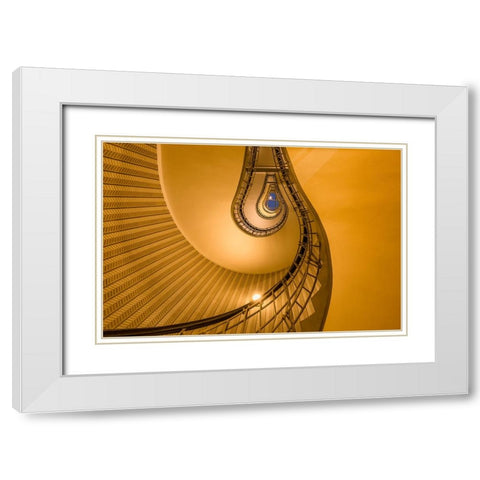 Europe-Czech Republic-Prague-Spiral staircase in House of the Black Madonna White Modern Wood Framed Art Print with Double Matting by Jaynes Gallery