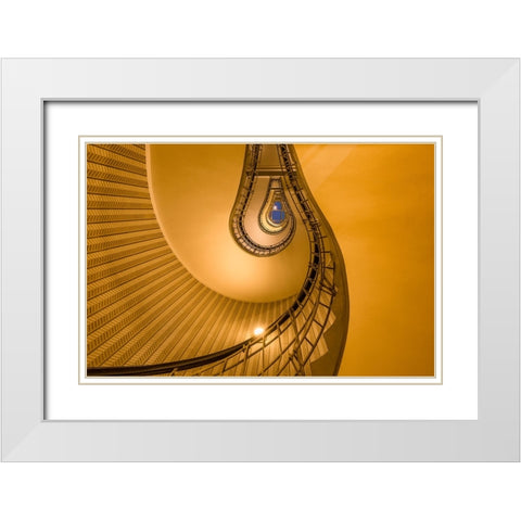 Europe-Czech Republic-Prague-Spiral staircase in House of the Black Madonna White Modern Wood Framed Art Print with Double Matting by Jaynes Gallery