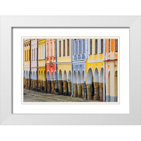Europe-Czech Republic-Telc-Colorful row of buildings White Modern Wood Framed Art Print with Double Matting by Jaynes Gallery