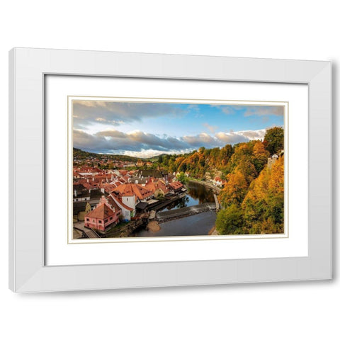 Looking down onto the village of Cesky Krumlov-Czech Republic White Modern Wood Framed Art Print with Double Matting by Haney, Chuck