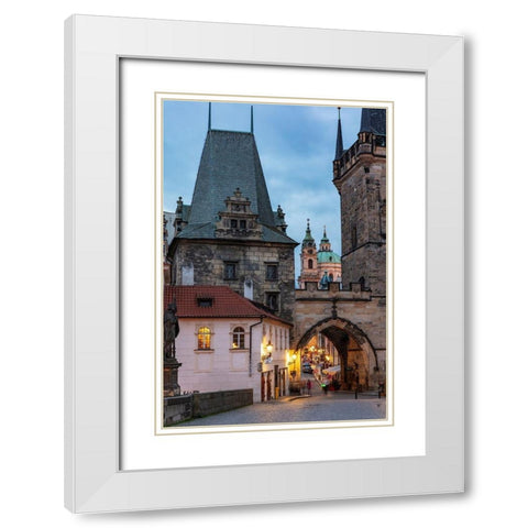 Arch of Lesser Town Bridge Tower on Charles Bridge with St Nicholas Church in Prague-Czech Republic White Modern Wood Framed Art Print with Double Matting by Haney, Chuck