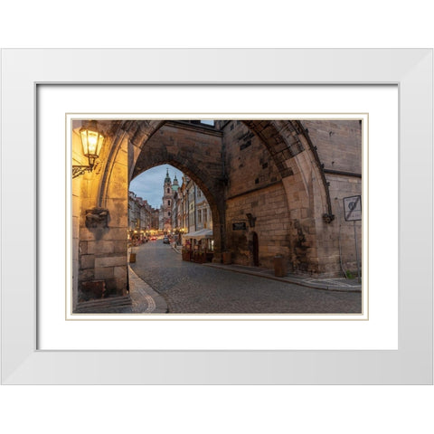 Arch of Lesser Town Bridge Tower on Charles Bridge with St Nicholas Church in Prague-Czech Republic White Modern Wood Framed Art Print with Double Matting by Haney, Chuck