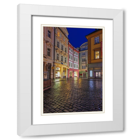 Narrow wet cobblestone streets in Old Town in Prague-Czech Republic White Modern Wood Framed Art Print with Double Matting by Haney, Chuck