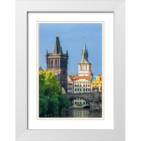 Prague-Czech Republic-Charles bridge and bridge tower White Modern Wood Framed Art Print with Double Matting by Haseltine, Tom