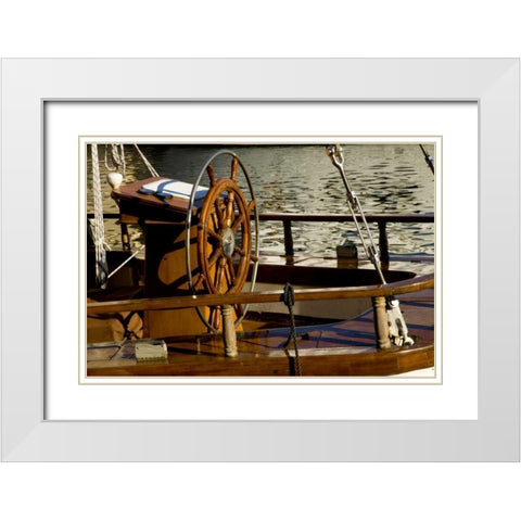 Finland, Helsinki Detail of sailboats helm White Modern Wood Framed Art Print with Double Matting by Ross, Nancy ,  Steve