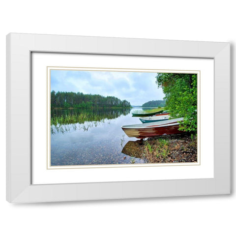 Finlandia-Savonlinna-lake bank and vegetation White Modern Wood Framed Art Print with Double Matting by Molinari, Michele