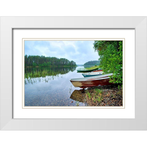 Finlandia-Savonlinna-lake bank and vegetation White Modern Wood Framed Art Print with Double Matting by Molinari, Michele
