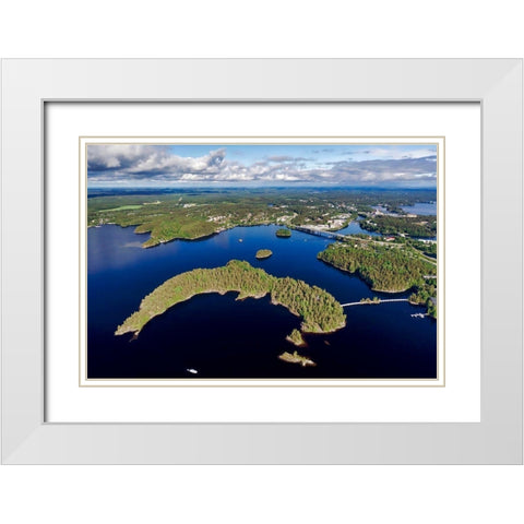 Finlandia-Savonlinna-aerial view of the city of Savonlinna White Modern Wood Framed Art Print with Double Matting by Molinari, Michele