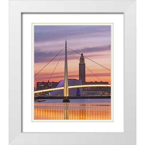 Bassin du Commerce bridge-Le Havre-France White Modern Wood Framed Art Print with Double Matting by Bartel, Alex