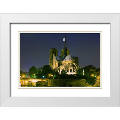 France, Paris Full moon over Notre Dame White Modern Wood Framed Art Print with Double Matting by Zuckerman, Jim