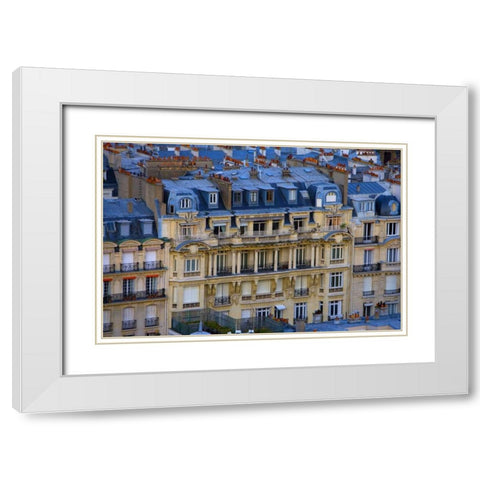 France, Paris Aerial cityscape of downtown Paris White Modern Wood Framed Art Print with Double Matting by Zuckerman, Jim
