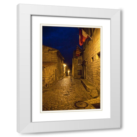 France, Provence Flags over street in castle White Modern Wood Framed Art Print with Double Matting by Lord, Fred
