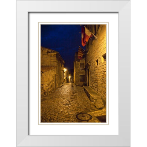 France, Provence Flags over street in castle White Modern Wood Framed Art Print with Double Matting by Lord, Fred