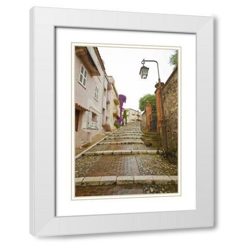 France, Provence, Cannes Rain-covered steps White Modern Wood Framed Art Print with Double Matting by Lord, Fred