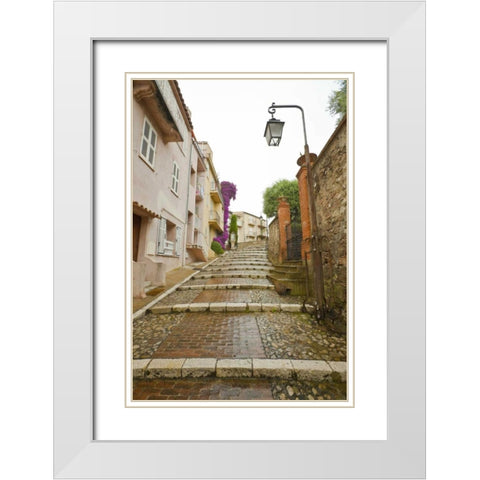 France, Provence, Cannes Rain-covered steps White Modern Wood Framed Art Print with Double Matting by Lord, Fred